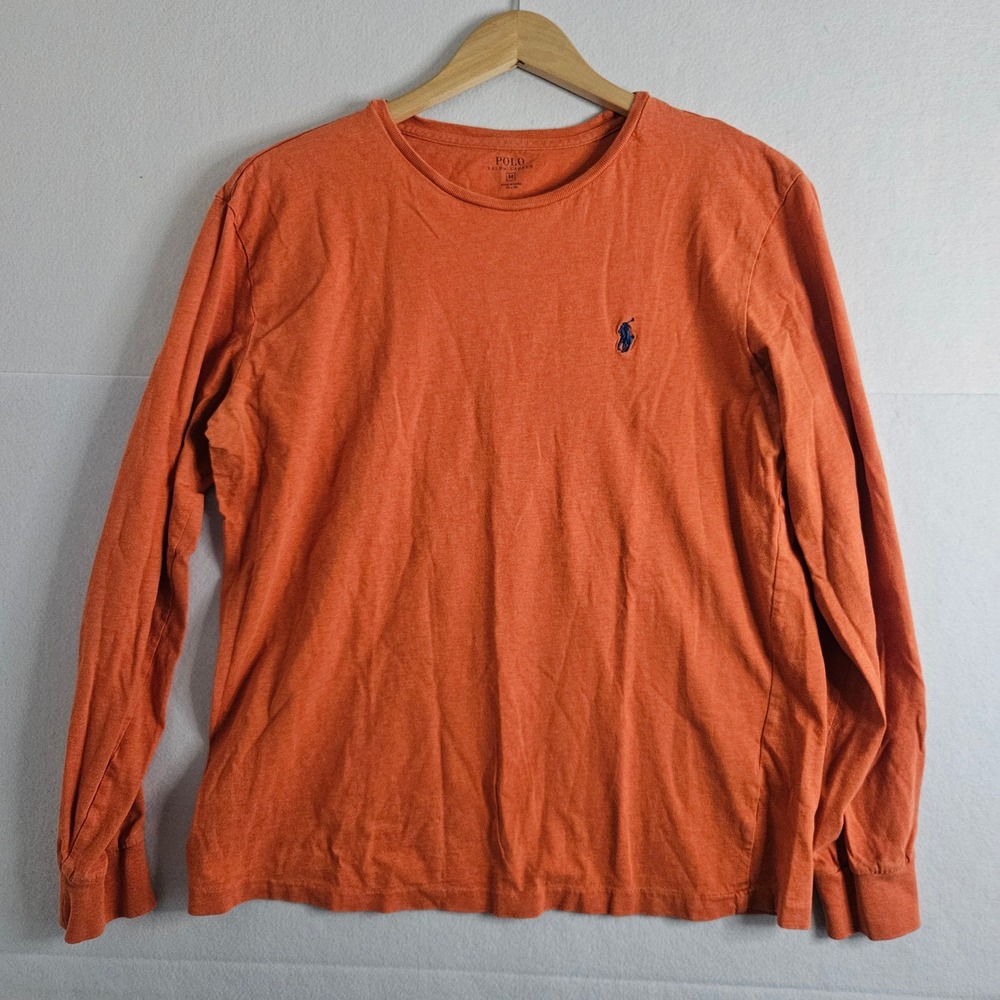Polo Ralph Lauren Mens Long Sleeve T-Shirt Orange Heather Blue Pony Logo Size M